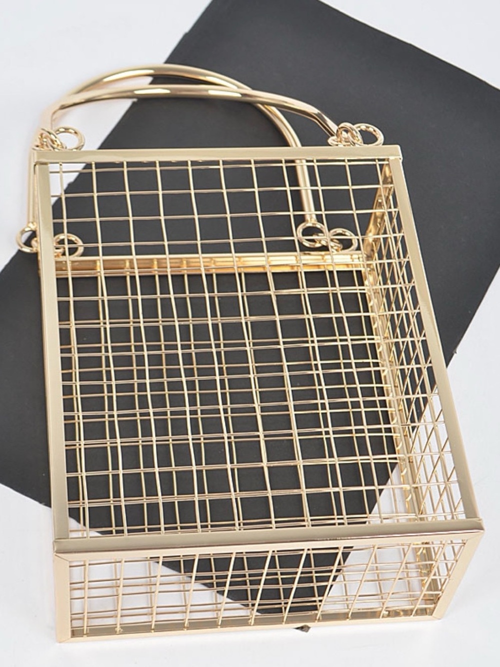 Gold Caged Metal Framed Top Handel Handbag - Picture 7 of 8